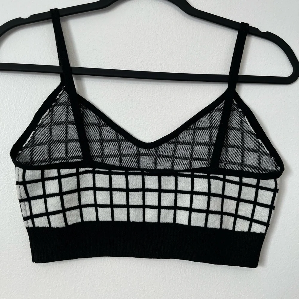 OAK + FORT Black and White Grid Bralette - Picture 2 of 4